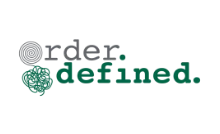 Order defined text with spiral graphic.